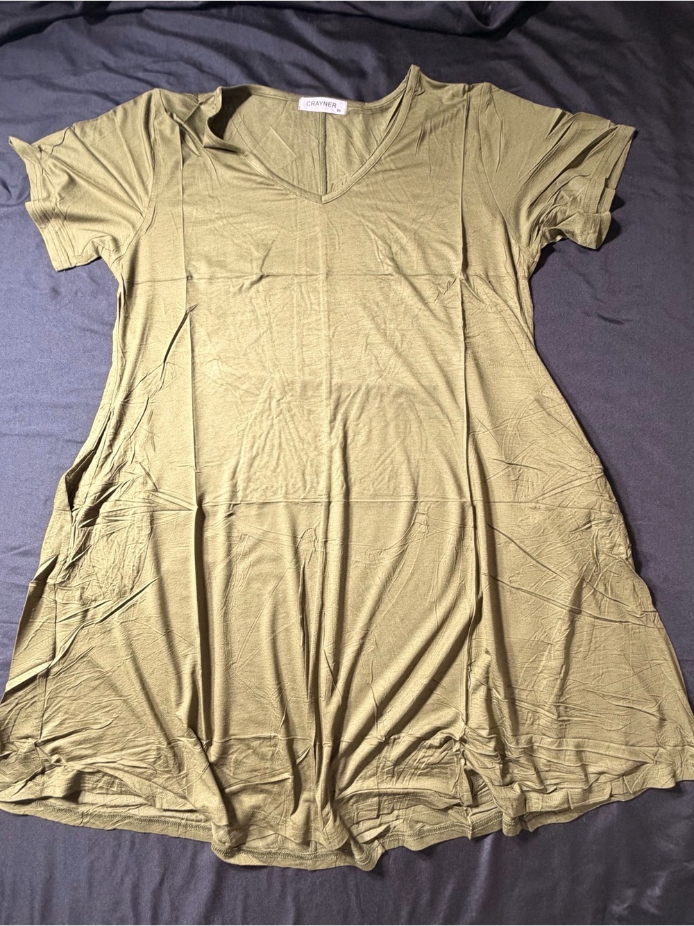 Olive Short-Sleeve V-Neck Tunic Top